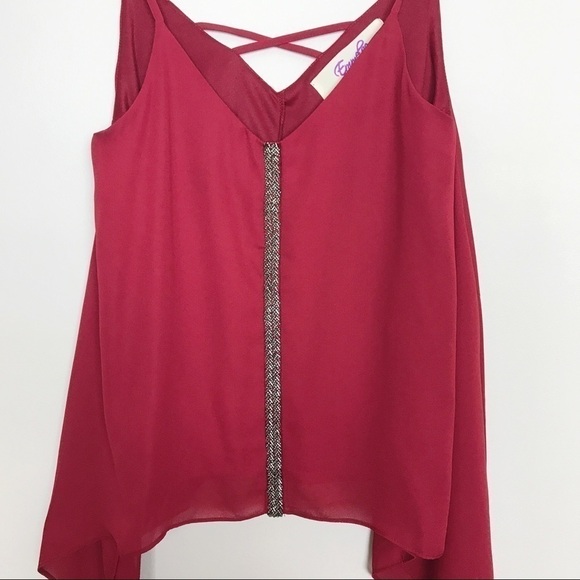 Emmelee beaded dark red tank cross straps hi-lo S - Picture 3 of 8